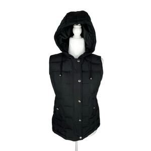 GAP Quilted Puffer Hooded Vest Zipper Snaps Black Small